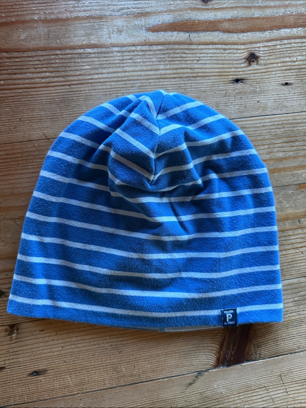 Polarn O. Pyret Blue and White Striped Kids Beanie